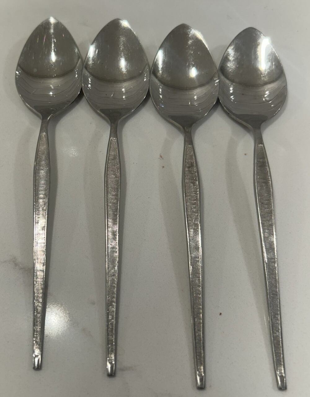 Vtg Oneida West Bend Shadow Weave Lot Of 4 Teaspoons 6.25” Stainless Made In USA